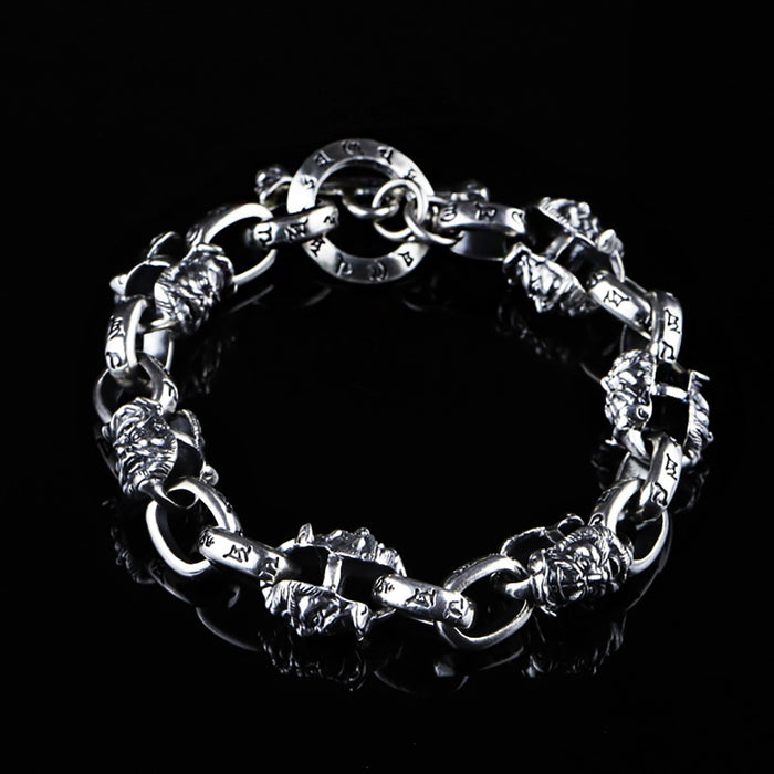 Heavy Real Solid 925 Sterling Silver Bracelet Om Mani Padme Hum Protection Punk Jewelry 7.9"
