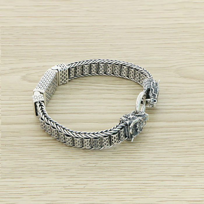 Heavy Real Solid 925 Sterling Silver Bracelet Animals Double Dragons Punk Jewelry 7.9"