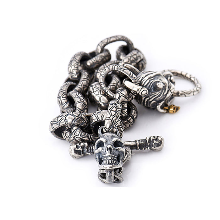 Heavy Real Solid 925 Sterling Silver Bracelet Skeletons Skulls Hip Hop Punk Jewelry 7.5"-9.1"