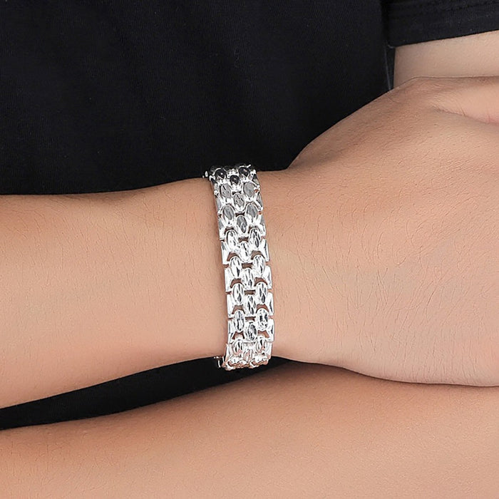 Real Solid 990 Sterling Silver Bracelet Width Chain Fashion Punk Jewelry 8.5"