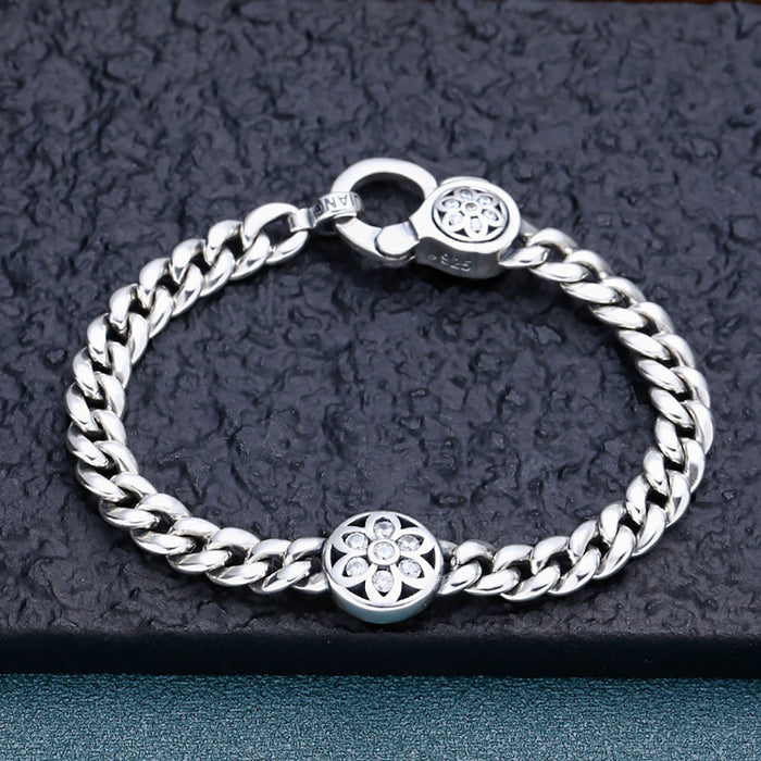 Real Solid 925 Sterling Silver Bracelet Miami Cuban Chain Sakura Glossy Punk Jewelry 7.1"-8.7"