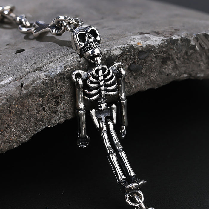 Real Solid 925 Sterling Silver Bracelet Human Skeleton Bone Skull Punk Jewelry 6.3"-7.9"