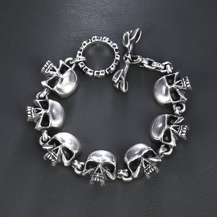 Real Solid 925 Sterling Silver Bracelet Skulls Gothic Punk Jewelry OT Buckle 6.3"-9.4"
