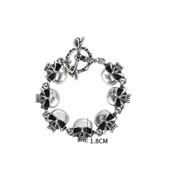 Real Solid 925 Sterling Silver Bracelet Skulls Gothic Punk Jewelry OT Buckle 6.3"-9.4"