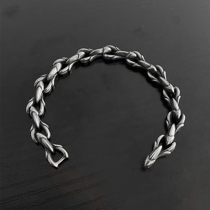 Real Solid 925 Sterling Silver Bracelet Dark Dragon's Bones Hip Hop Punk Jewelry 6.3"-8.7"