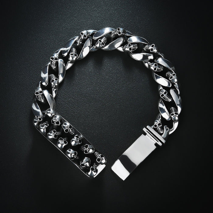 Heavy Huge Solid 925 Sterling Silver Bracelet Miami Cuban Chain Skulls Punk Jewelry 7.9"-10.6"
