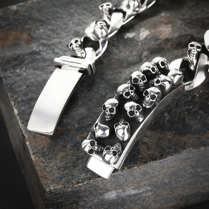 Heavy Huge Solid 925 Sterling Silver Bracelet Miami Cuban Chain Skulls Punk Jewelry 7.9"-10.6"