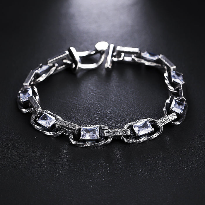 Real Solid 925 Sterling Silver Bracelet Mariner Chain CZ Inlay Hip Hop Punk Jewelry 6.7"-9.4"