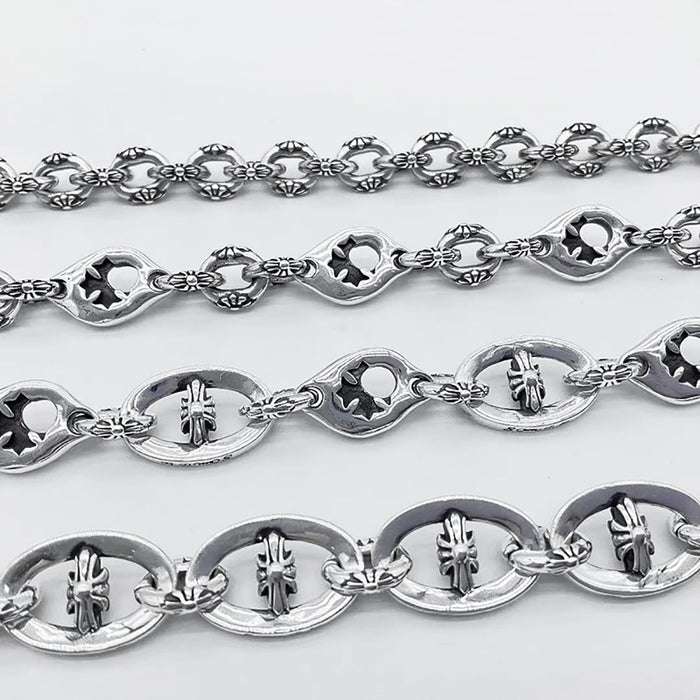 Real Solid 925 Sterling Silver Bracelet Cruciate Flower Chain Hip Hop Punk Jewelry OT Buckle 6.3"-9.1"