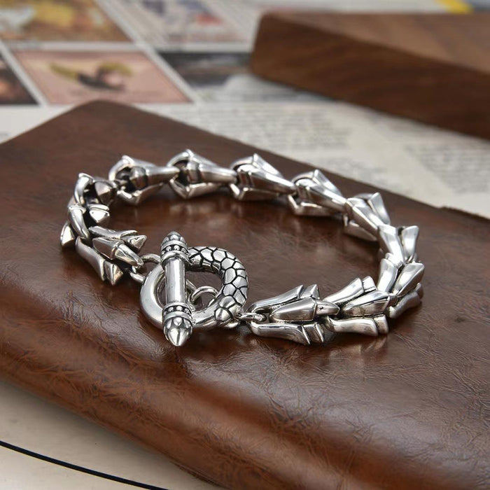 Real Solid 925 Sterling Silver Bracelet Dragon's Bones Chain Bloody Mary Punk Jewelry 7.1"-8.7"