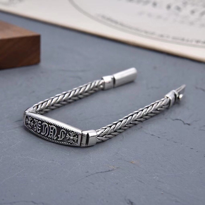 Real Solid 925 Sterling Silver Bracelet Twist Braided Chain Cross  Punk Jewelry Handmade 7.9"