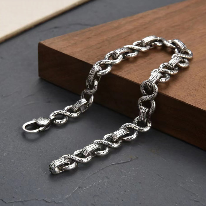 Real Solid 925 Sterling Silver Bracelet Figure 8 Link Chain Vine Punk Jewelry 7.1"-9.4"