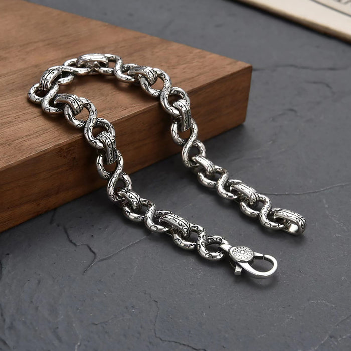Real Solid 925 Sterling Silver Bracelet Figure 8 Link Chain Vine Punk Jewelry 7.1"-9.4"