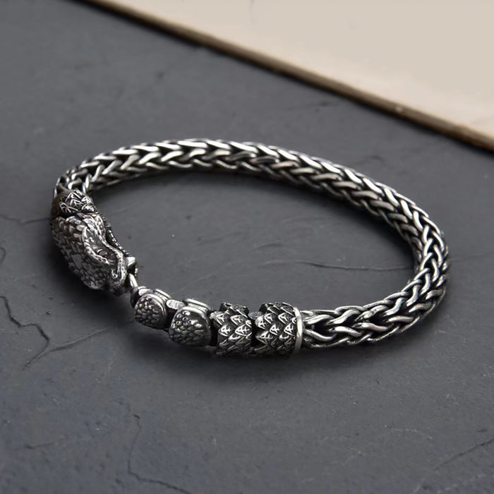 Real Solid 925 Sterling Silver Bracelet Braided Chain Snake Hip Hop Punk Jewelry 7.9"