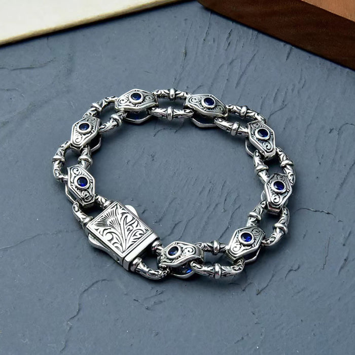 Real Solid 925 Sterling Silver Bracelet CZ Inlay Link Chain Vine Punk Jewelry 7.5"-9.1"