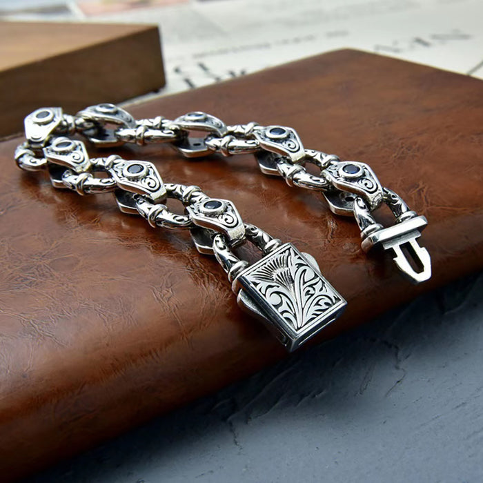 Real Solid 925 Sterling Silver Bracelet CZ Inlay Link Chain Vine Punk Jewelry 7.5"-9.1"