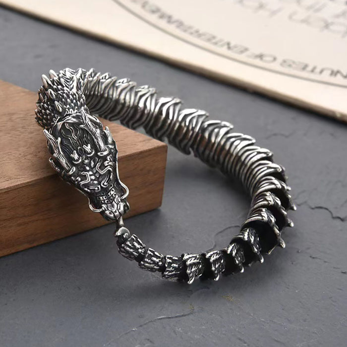 Real Solid 925 Sterling Silver Bracelet Dragon Bones Chain Gothic Punk Jewelry 7.9"