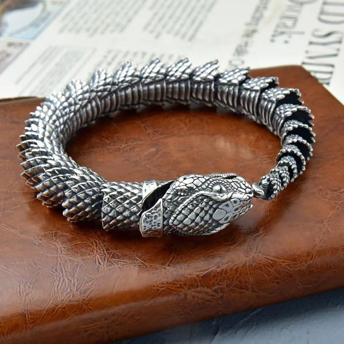 Real Solid 925 Sterling Silver Bracelet Boa Constrictor Snake Chain Gothic Punk Jewelry 7.9"
