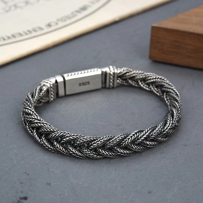 Real Solid 925 Sterling Silver Bracelet Braided Twist Chain Punk Jewelry 7.5"-8.7"