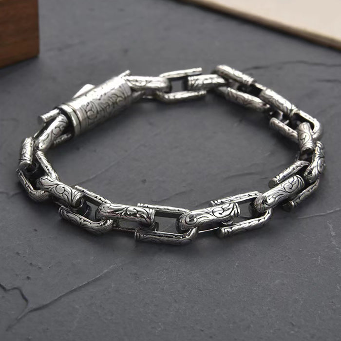Real Solid 925 Sterling Silver Bracelet Horseshoe Link Chain Vine Punk Jewelry 7.1"-9.4"