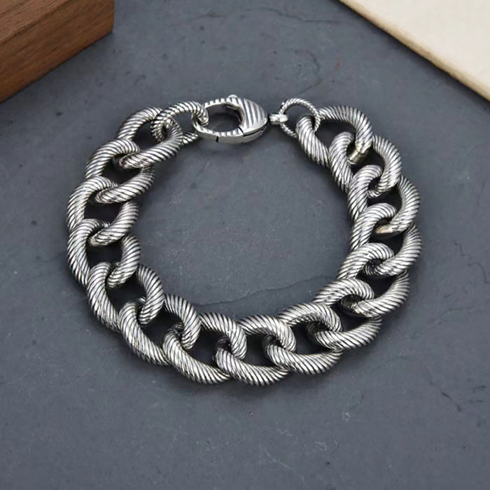Real Solid 925 Sterling Silver Bracelet Miami Cuban Chain Screw Thread Punk Jewelry 7.1"-9.1"