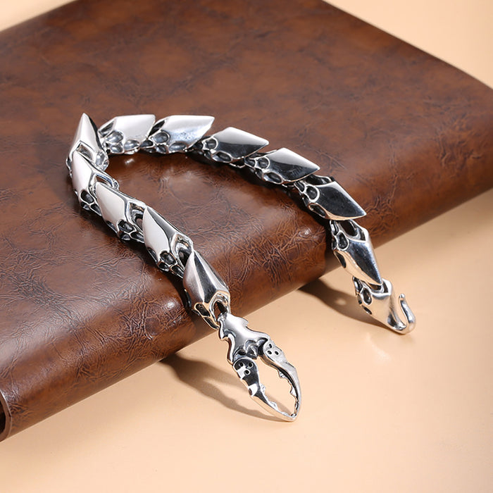 Real Solid 925 Sterling Silver Bracelet Dragon Bones Chain Skeleton Punk Jewelry 7.9"