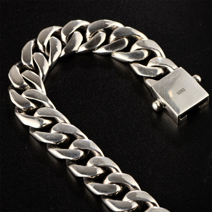 Real Solid 925 Sterling Silver Bracelets Cuban Link Chain Fashion Punk Jewelry 8.3"