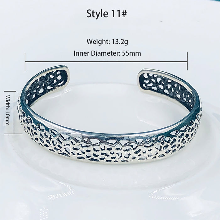 Real Solid 925 Sterling Silver Cuff Bracelet Pierced Fashion Punk Jewelry Open Bangle