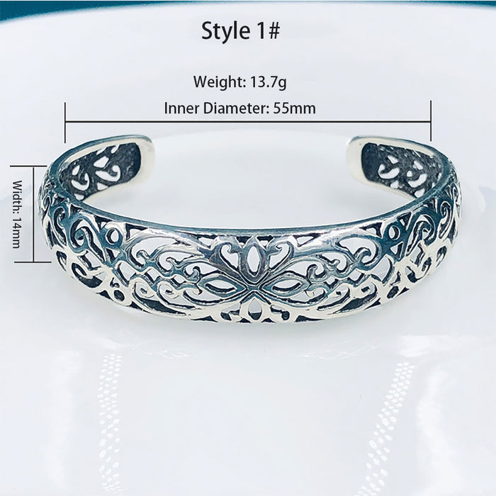 Real Solid 925 Sterling Silver Cuff Bracelet Pierced Fashion Punk Jewelry Open Bangle