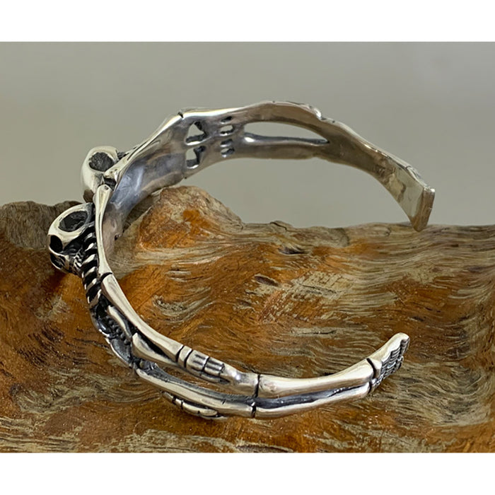 Real Solid 925 Sterling Silver Cuff Bracelets Skeletons Skulls Gothic Punk Jewelry Open Bangle