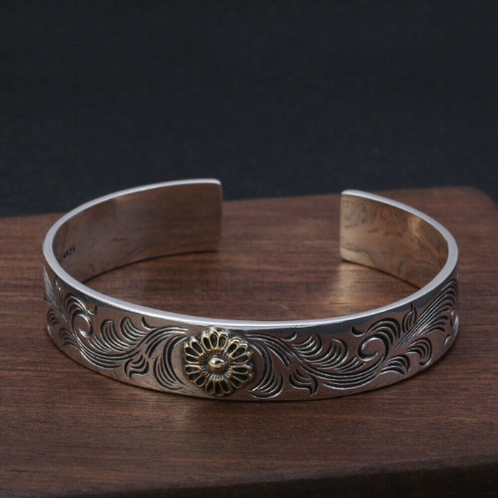 Real Solid 925 Sterling Silver Cuff Bracelet Bangle Flowers Fashion Jewelry