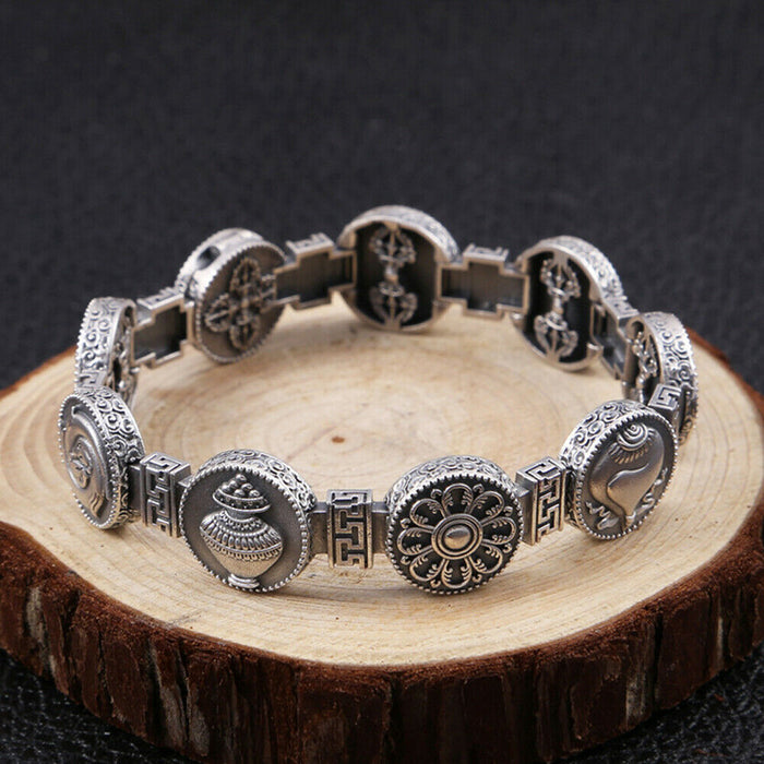 Real Solid 925 Sterling Silver Bangle Bracelet Can Open Vajra Om Mani Padme Hum Jewelry