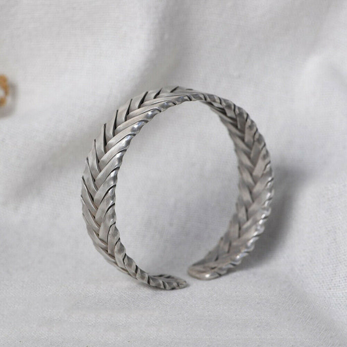 Real Solid 925 Sterling Silver Cuff Bracelet Bangle Braided Twisted Fashion Punk Jewelry