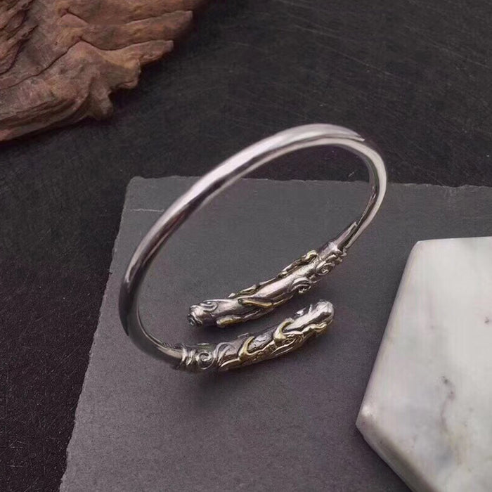 Real Solid 925 Sterling Silver Cuff Bracelet Bangle Animals Dragon Fashion Punk Jewelry