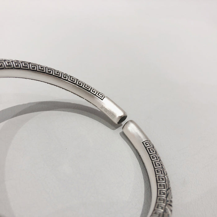 Real Solid 999 Sterling Silver Retro Cuff Bracelet Matte Beautiful Open Bangle