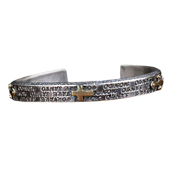 Real Solid 925 Sterling Silver Cuff Bracelet Cross Fashion Punk Jewelry Open Bangle