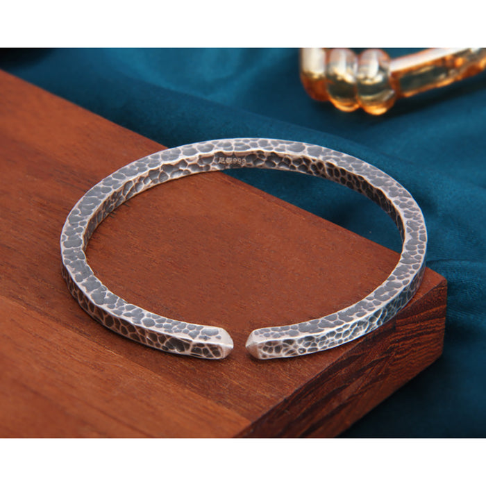 Real Solid 999 Fine Silver Cuff Bracelet Fashion Punk Jewelry Open Bangle