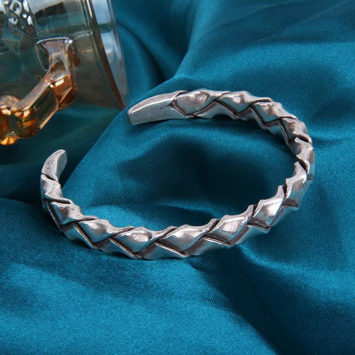 Real Solid 925 Sterling Silver Cuff Bracelet Braided Twist Fashion Punk Jewelry Open Bangle