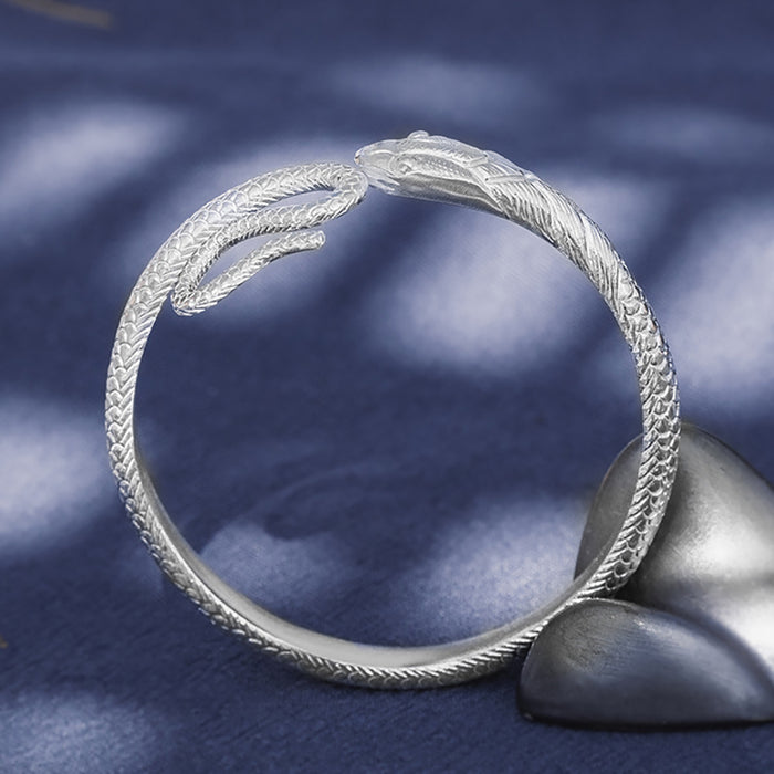 Real Solid 999 Fine Silver Cuff Bracelet Animals Snake Zodiac Punk Jewelry Open Bangle