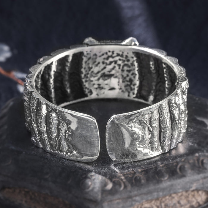 Real Solid 999 Fine Silver Cuff Bracelet Animals Tiger Punk Gothic Jewelry Open Bangle