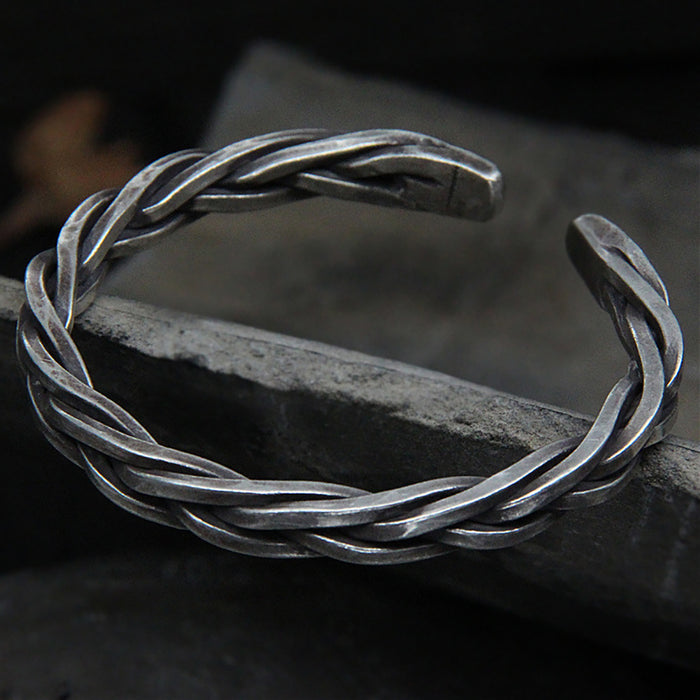 Real Solid 925 Sterling Silver Cuff Bracelet Twist Braided Punk Jewelry Open Bangle
