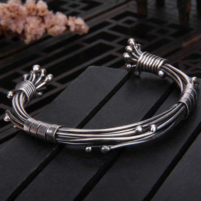 Real Solid 925 Sterling Silver Cuff Bracelet Braided Silver Wire Punk Jewelry Open Bangle Handmade