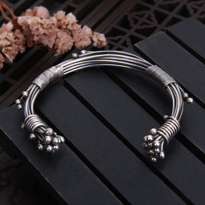 Real Solid 925 Sterling Silver Cuff Bracelet Braided Silver Wire Punk Jewelry Open Bangle Handmade