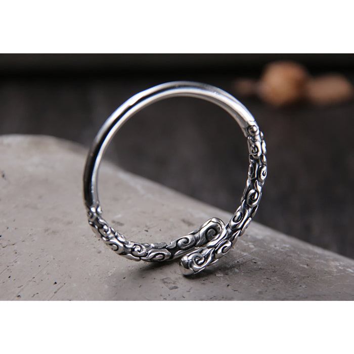 Real Solid 925 Sterling Silver Cuff Bracelet Auspicious Clouds Punk Jewelry Open Bangle