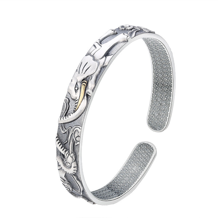 Real Solid 999 Fine Silver Cuff Bracelet Elephant Punk Jewelry Open Bangle