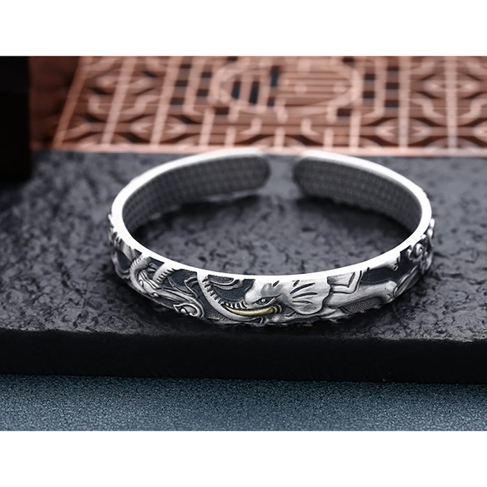 Real Solid 999 Fine Silver Cuff Bracelet Elephant Punk Jewelry Open Bangle