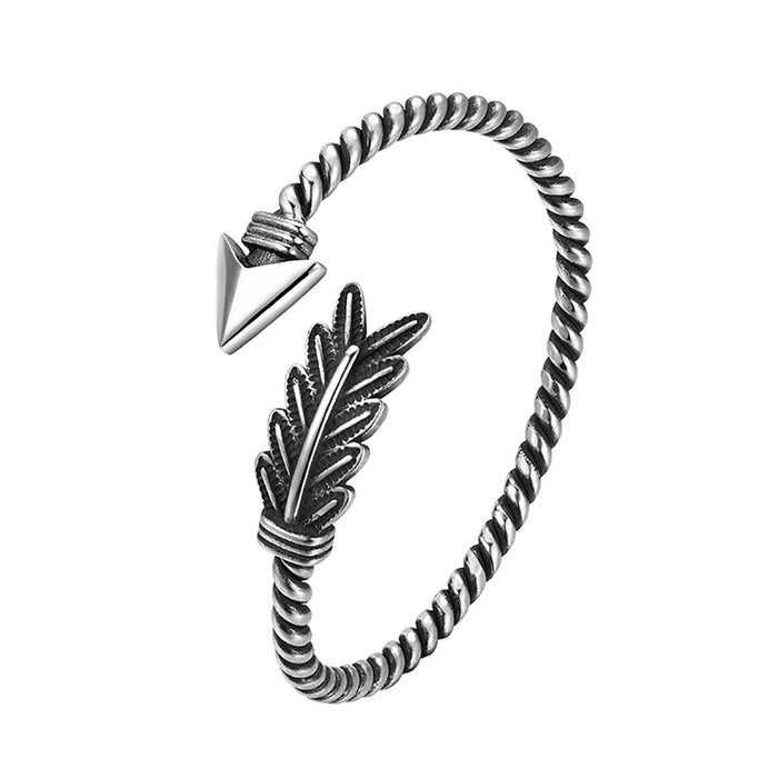Real Solid 925 Sterling Silver Cuff Bracelet Twist Feather Arrow Punk Jewelry Open Bangle