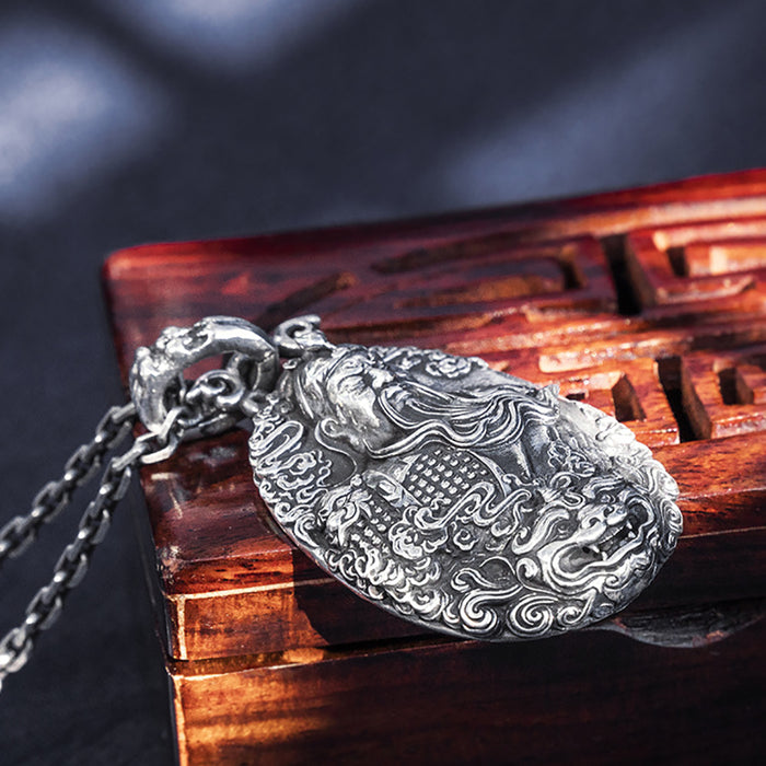 Real Solid 999 Fine Silver Pendants Guan Yu the Military God of Wealth Protection Jewelry