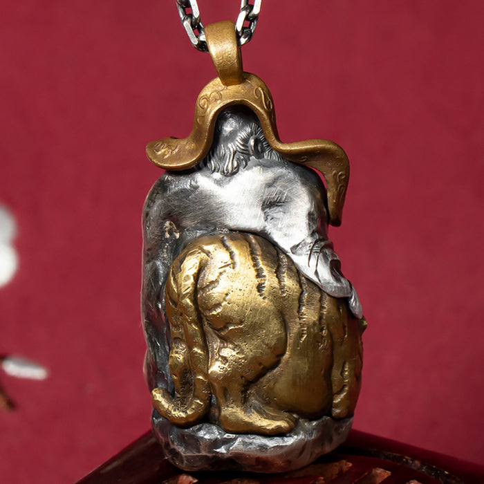 Real Solid 999 Fine Silver Pendants Tiger Arhat Bodhisattva Religious Fashion Protection Jewelry
