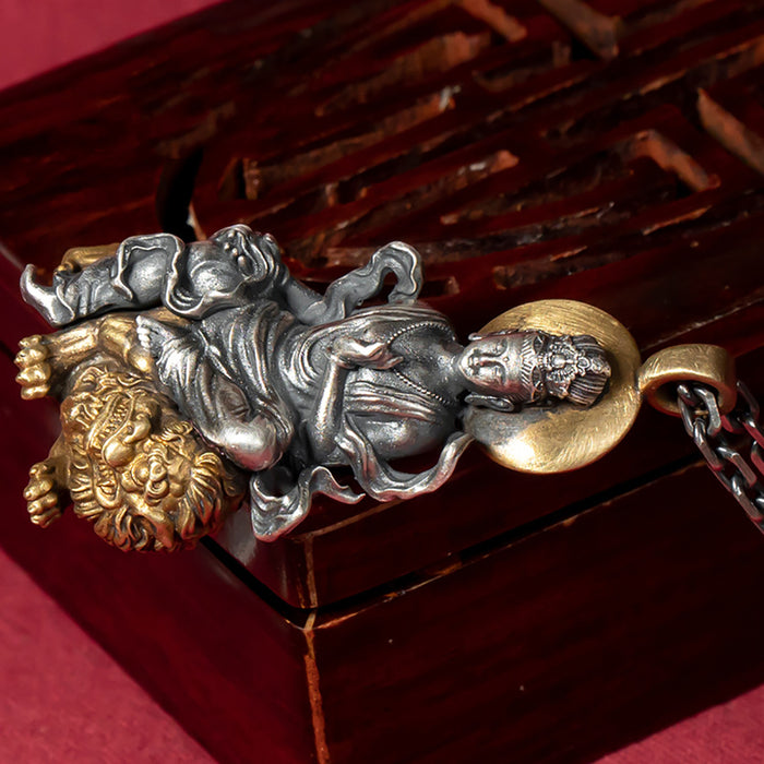 Real Solid 999 Fine Silver Pendants Tiger Buddha Religious Fashion Protection Jewelry